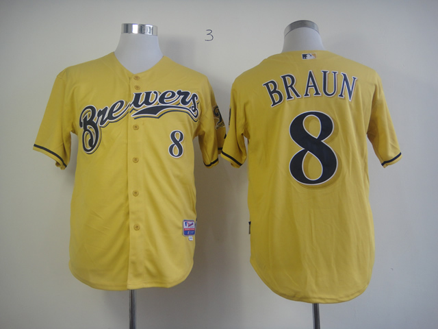 Men Milwaukee Brewers #8 Braun Yellow MLB Jerseys